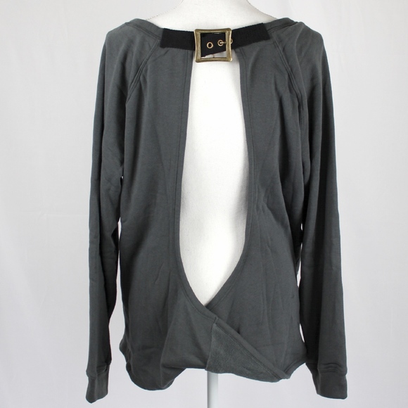 VENUS NWOT Buckle Detail Ripped Sweatshirt Grey - Picture 2 of 8